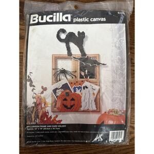 Bucilla Cross Stitch Kit 6193 Halloween Vintage Frame Pumpkin Black Cat Fall NIP